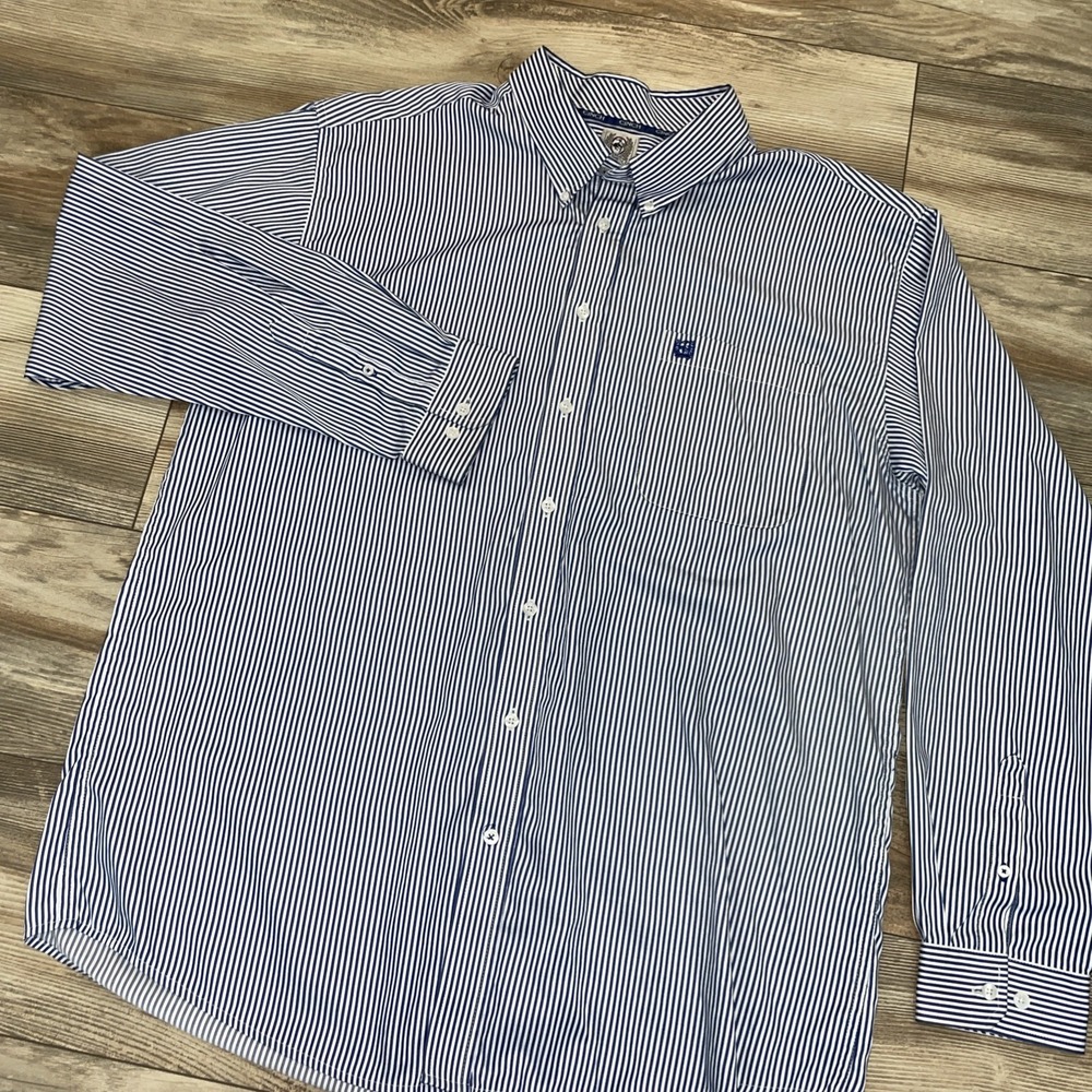 Cinch Mens Button Down Shirt XL Blue Striped Cowboy Western Rodeo Long Sleeve